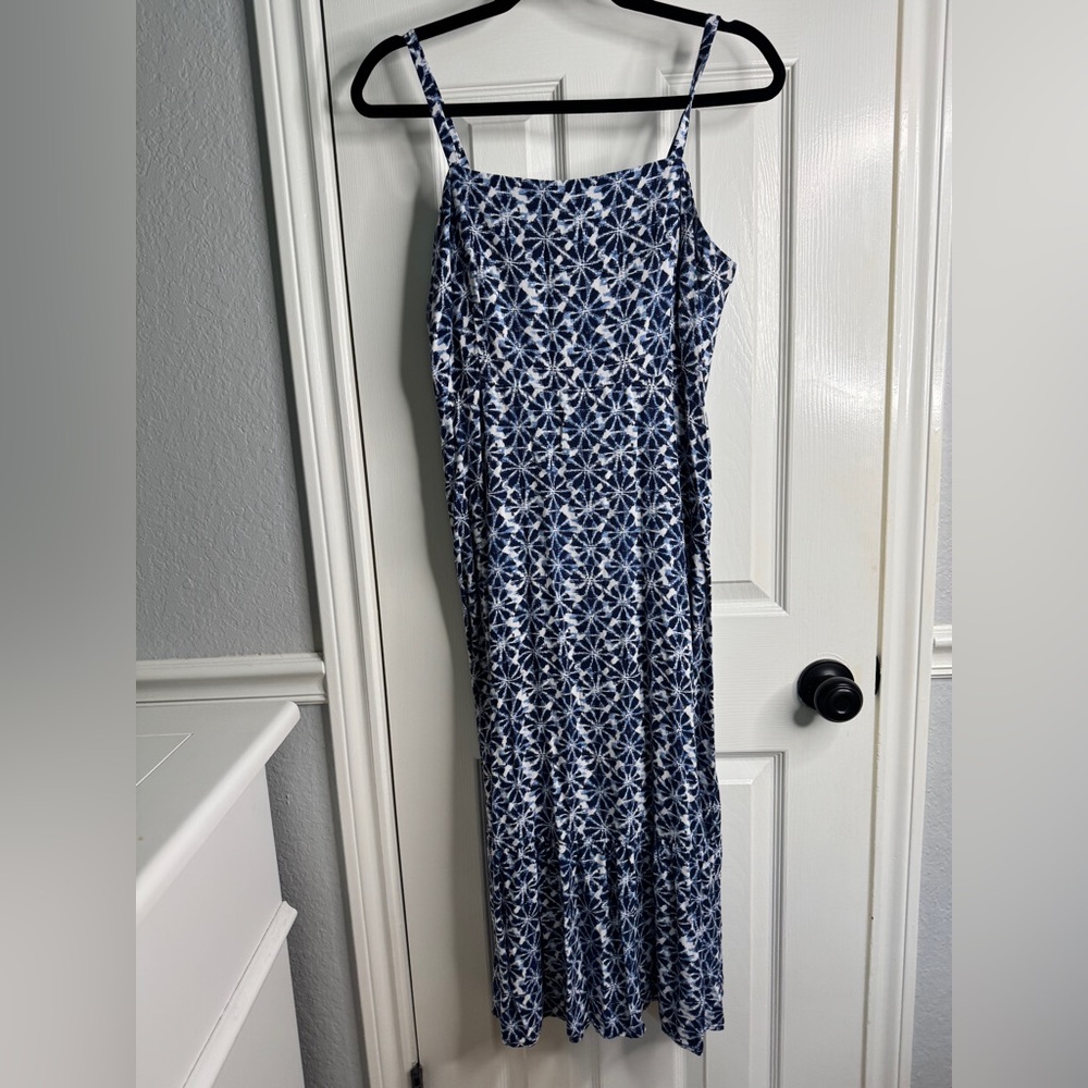 Gap Square Neck Blue And White Patterned Midi Dre… - image 2